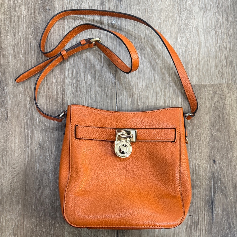 Michael Kors Hamilton Traveler Leather Tangerine Orange Crossbody Bag
